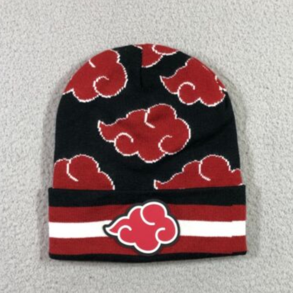 Naruto Akatsuki Cloud Beanie - Black, Red, White, great used condition